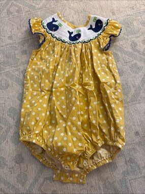 Yellow Polka Dot Whale Smocked Baby One-Piece Bodysuit